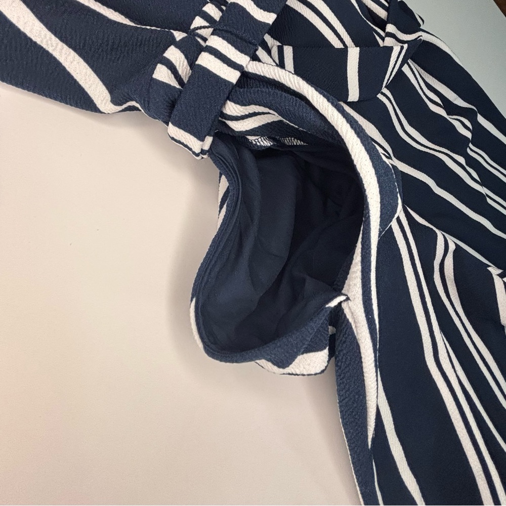 Navy Striped Ann Taylor Wide Leg Jumpsuit - Picture 5 of 6
